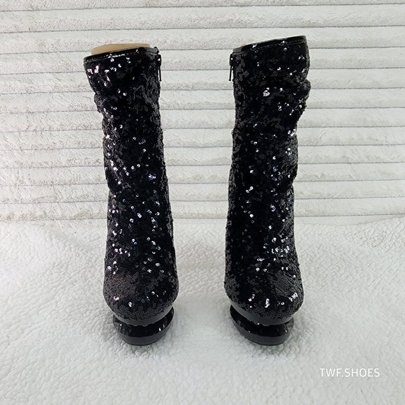 Pleaser Sexy Black Sequin High Heel Slouch Ankle Boots Blondie 1009 - Picture 8 of 8
